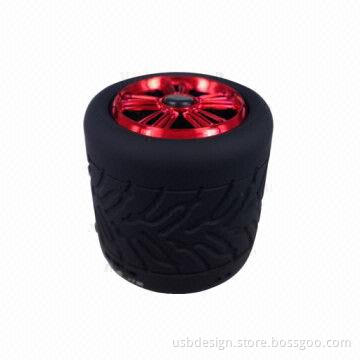 SD Card Playing Black Tire Round Mini Bluetooth Speaker, Built-in Rechargeable Li-ion Battery